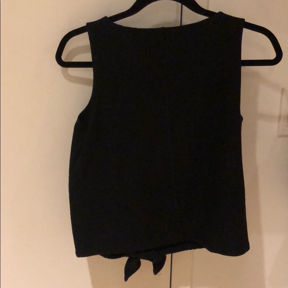 Black Texture & Thread Button-Front Tie Tank Top - image 3
